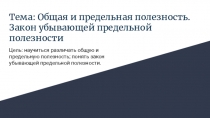 Презентация Общая и предельная полезность. Закон убывающей предельной полезности