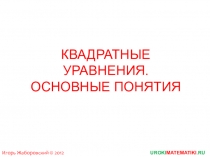 Презентация по теме:Квадратные уравнения.Основные понятия