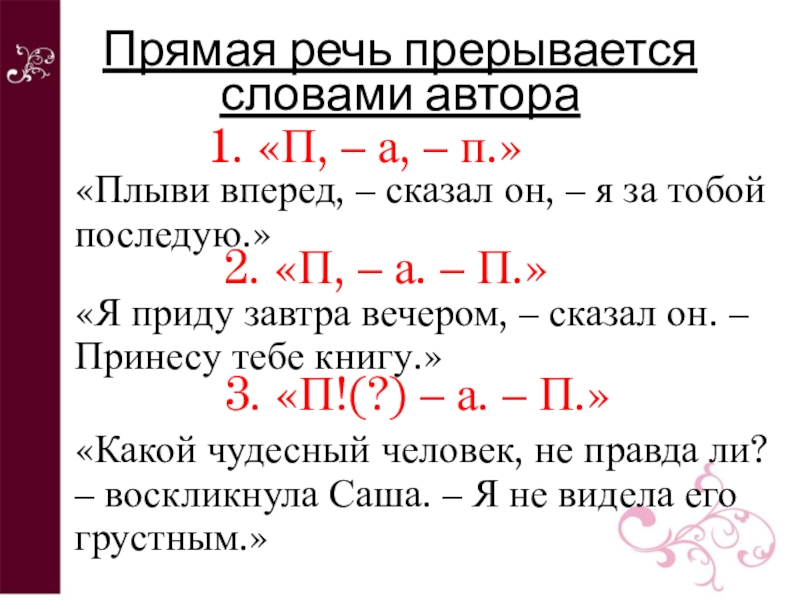 Схемы прямой речи прерываемые словами автора