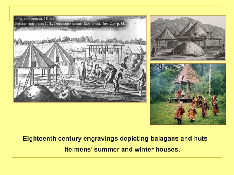 Eighteenth century engravings depicting balagans and huts – Itelmens’ summer and winter houses.