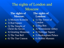 Презентация по английскому языку на тему The sights of London and Moscow
