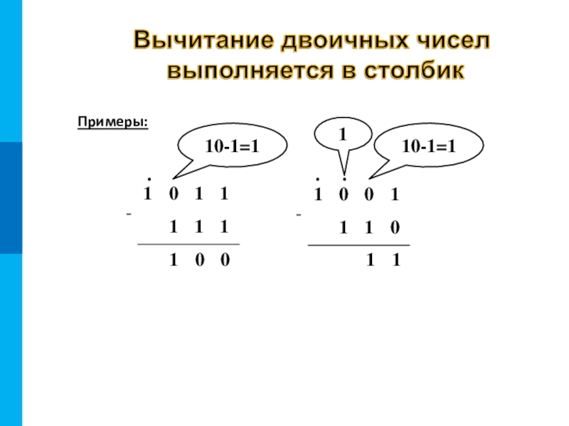 Операция двоичном коде. Вычитание 6 разрядных двоичных чисел. Сложение двоичных чисел столбиком. Вычитание в столбик в двоичной системе. Вычитание через сложение в двоичной системе.