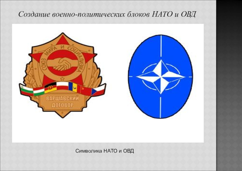 Военно политические организации. Символика организации НАТО И ОВД. Создание НАТО И ОВД. Символика ОВД. Военно политические блоки НАТО И ОВД.