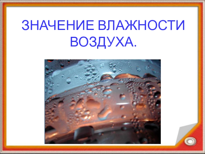 Значение влажности воздуха в жизни человека презентация