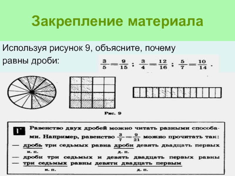 Объясните с помощью рисунка. Используя рисунок 9 объясните почему равны дроби. Используйте рисунок 9 объясните почему равны дроби. Объясните почему равны дроби. Равные дроби рисунок.