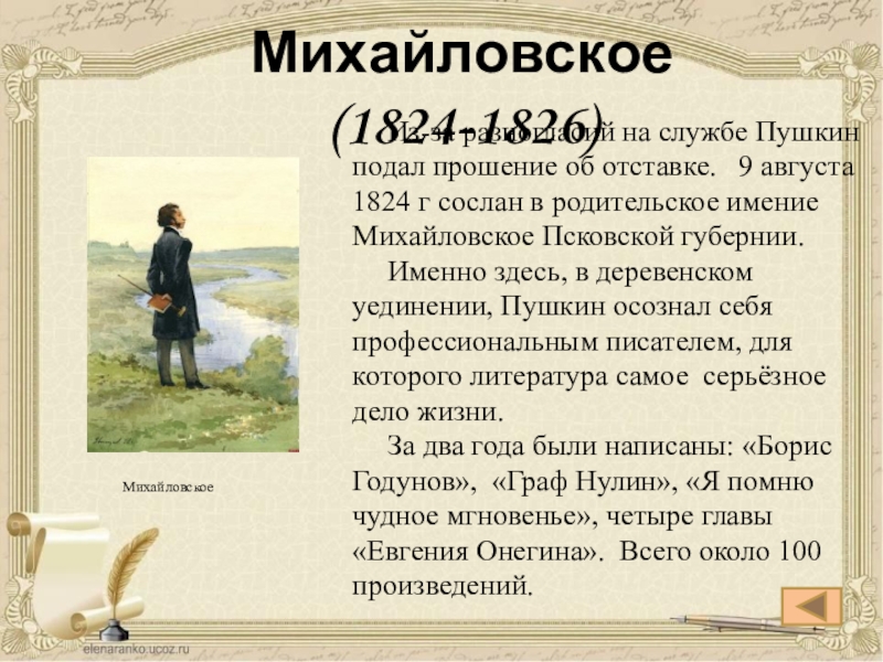 Село михайловское пушкин 1824 1826