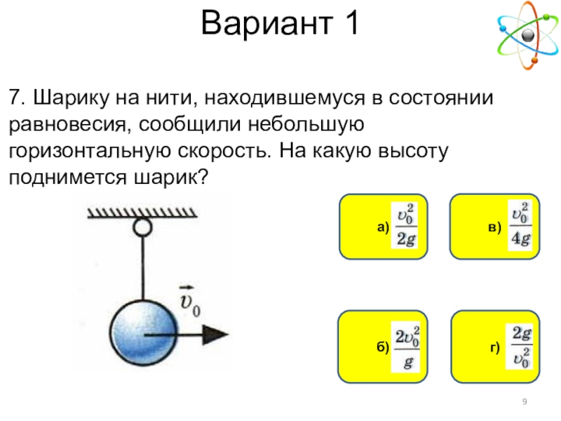 Скорость шарика на нити