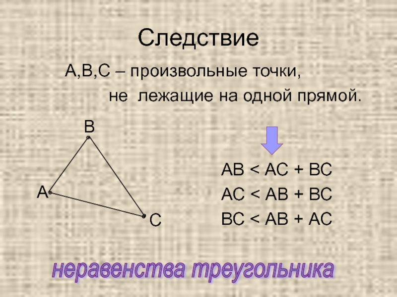 Теорема о неравенстве треугольника чертеж описание