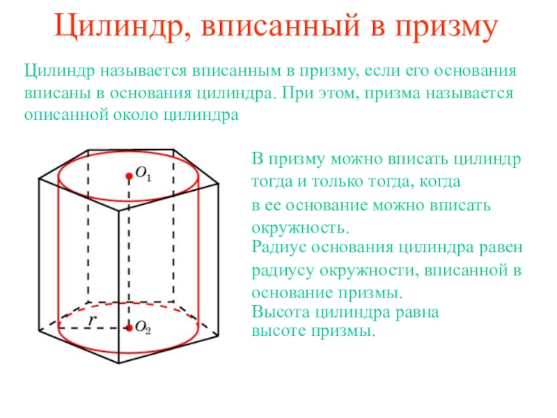 Радиус вписанного цилиндра. Призма описанная около цилиндра. Цилиндр вписанный в призму формулы. Цилиндр описан около прямой Призмы. Призма описана около цилиндра если ее основания.