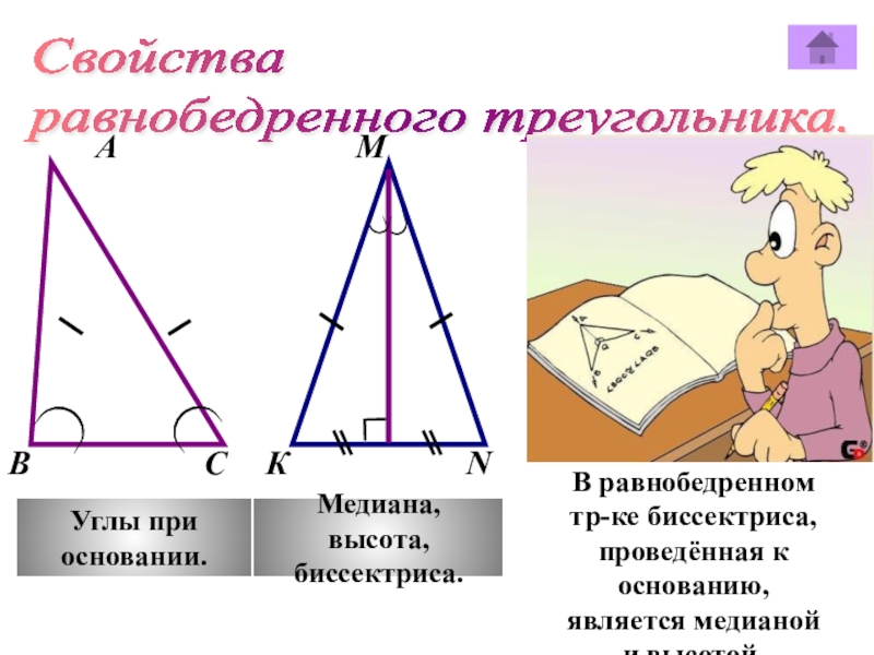 Каждая биссектриса равнобедренного треугольника является его высотой. Высота в равнобедренном треугольнике свойства. Основные свойства равнобедренного треугольника. Как построить равнобедренный треугольник. Определение свойства и признаки равнобедренного треугольника.