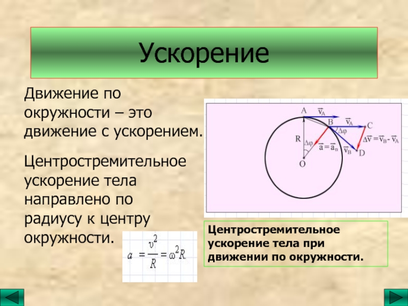 Центростремительное ускорение при постоянной скорости. Центростремительное ускорение тела. Центростремительное ускорение при движении. Ускорение тела при движении по окружности направлено. Движение по окружности центростремительное ускорение.