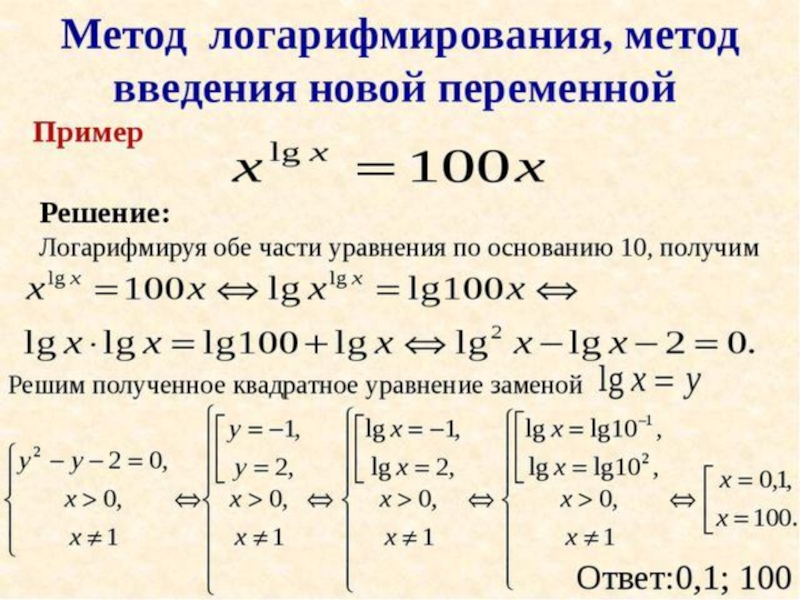 Логарифмические выражения. Метод логарифмирования уравнения. Метод логарифмирования обеих частей уравнения примеры. Логарифмические уравнения метод логарифмирования. Метод логарифмирования при решении логарифмических.