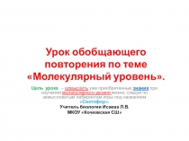 Презентация по биологии 11 класс .Урок обобщающего повторения по теме Молекулярный уровень.