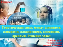 Презентация по химии Генетическая связь между алканами, алкенами, алкадиенами, алкинами, аренами. Решение задач (11 класс)