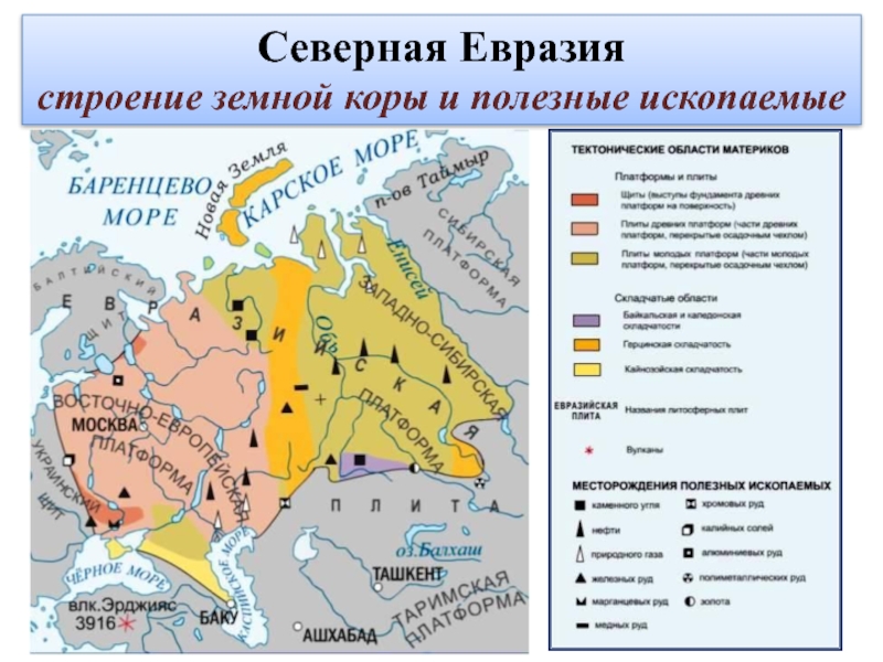 Северная Евразиястроение земной коры и полезные ископаемые