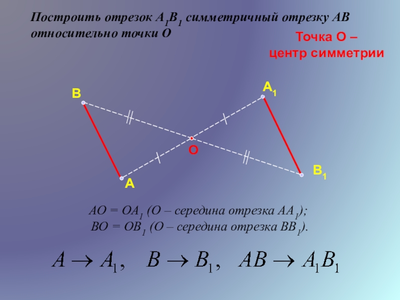 Постройте отрезок симметричный относительно прямой