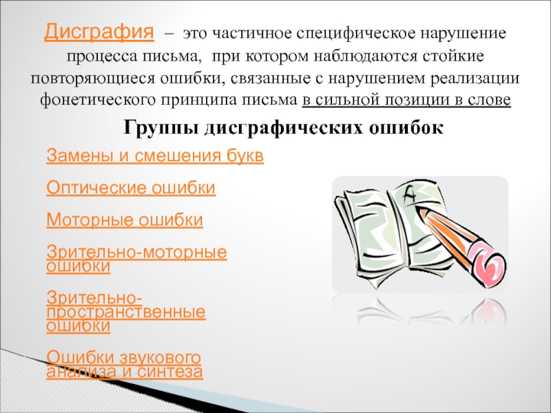 Нарушение дела. Частичное расстройство процесса письма называется. Дисграфия это специфические ошибки. Частичное специфическое нарушение письма. Моторные ошибки на письме.