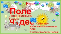 Презентация по биологии.Игра Поле чудесУрок Плоды.6 класс.