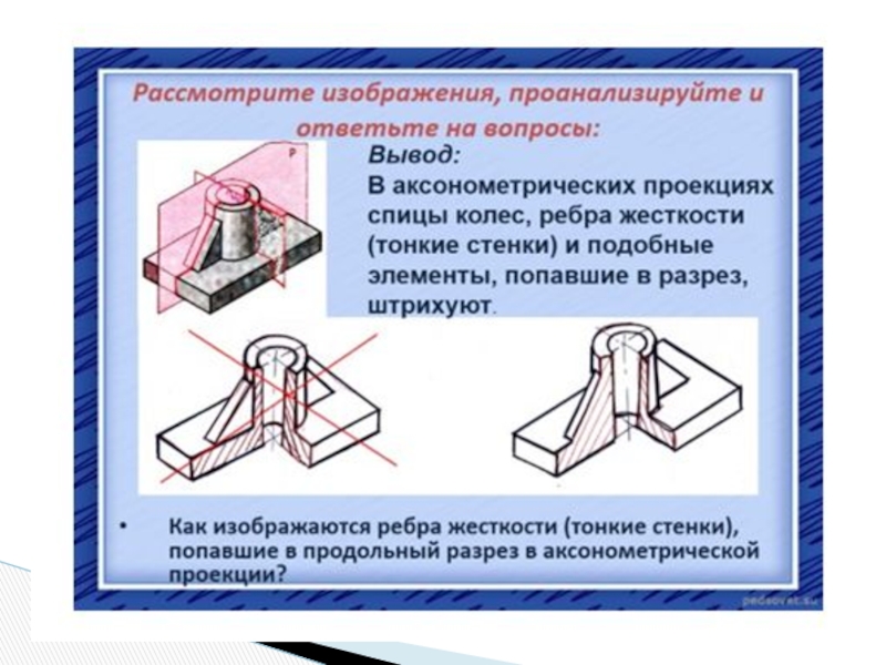 Ребра жесткости спицы зубчатых колес и тонкие стенки попавшие в плоскость сечения