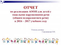 Презентация ОТЧЕТ по реализации АООП для детей с тяжелыми нарушениями речи (общим недоразвитием речи) в 2016 – 2017 учебном году