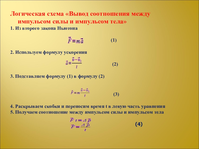 Вывод соотношения. Формула расчета импульса силы. Формула нахождения импульса силы. Импульс через ускорение формула. Формула по нахождению импульса.