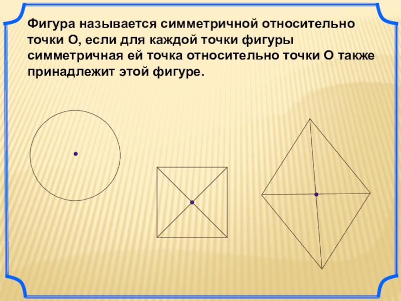 Фигура симметричная относительно. Фигура симметричная точке. Фигура с точкой симметрии. Название симметричной фигуры. Какая фигура называется симметричной относительно точки.