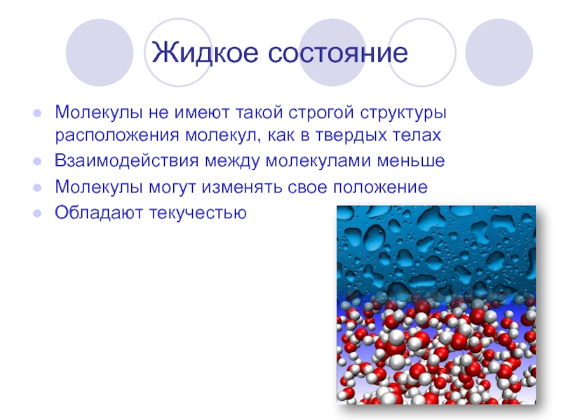 Жидкое состояние. Молекулы в жидком состоянии. Строение жидкого состояния. Строение вещества в жидком состоянии.