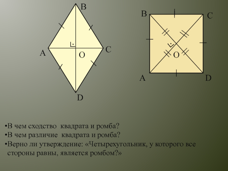 Ромб диагонали которого равны является квадратом. Ромб это квадрат. Ромб и квадрат различия. Сходства и различия ромба и квадрата. Различия между ромбом и квадратом.