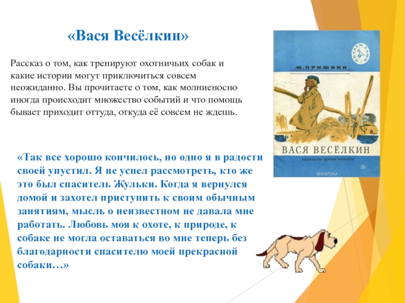 «Вася Весёлкин»Рассказ о том, как тренируют охотничьих собак и какие истории могут приключиться совсем неожиданно. Вы прочитаете