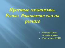 Презентация по физике  Простые механизмы , равновесие, рычаг