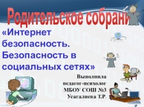 Презентация для родительского собрания Интернет безопасность. Безопасность в соц. сетях