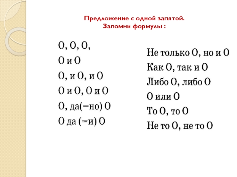 Предложение с одной запятой. Запомни формулы :