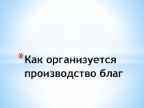 Презентация по обществознанию на тему Как организуется производство благ (8 класс)