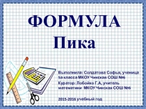 Проект ученицы 5 класса МКОУ Чикская СОШ №6 Солдатовой Софьи Формула Пика