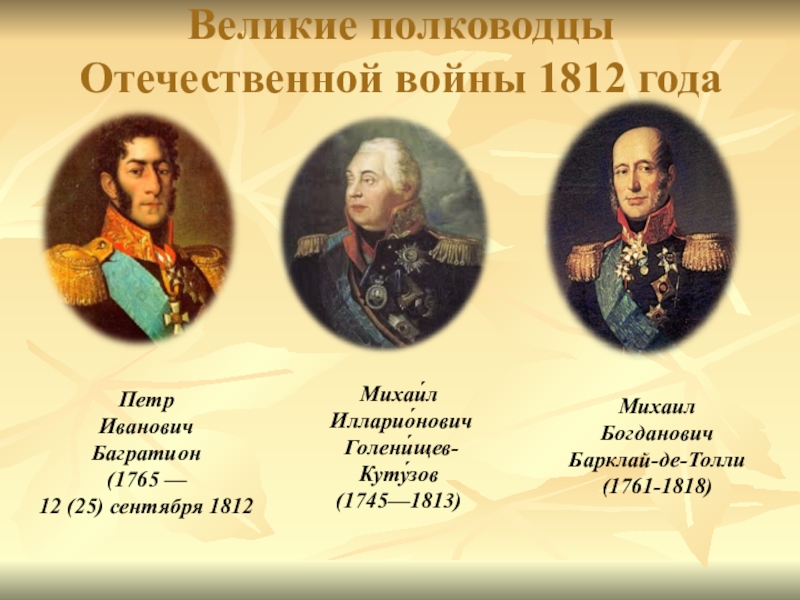 Реферат: Полководцы Отечественной войны 1812 года