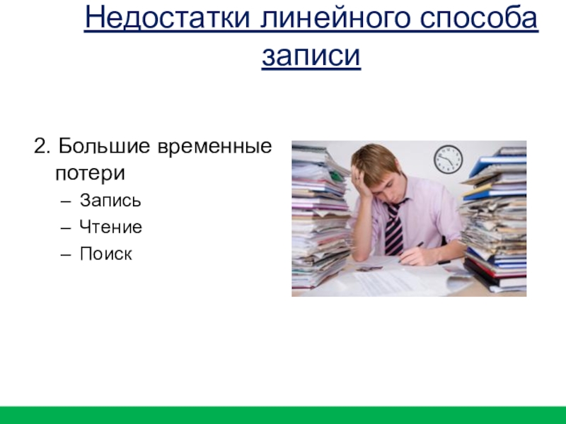 2. Большие временные потериЗаписьЧтениеПоискНедостатки линейного способа записи