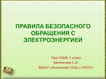 Презентация по ОБЖ на тему Правила безопасного обращения с электроэнергией(5 класс)
