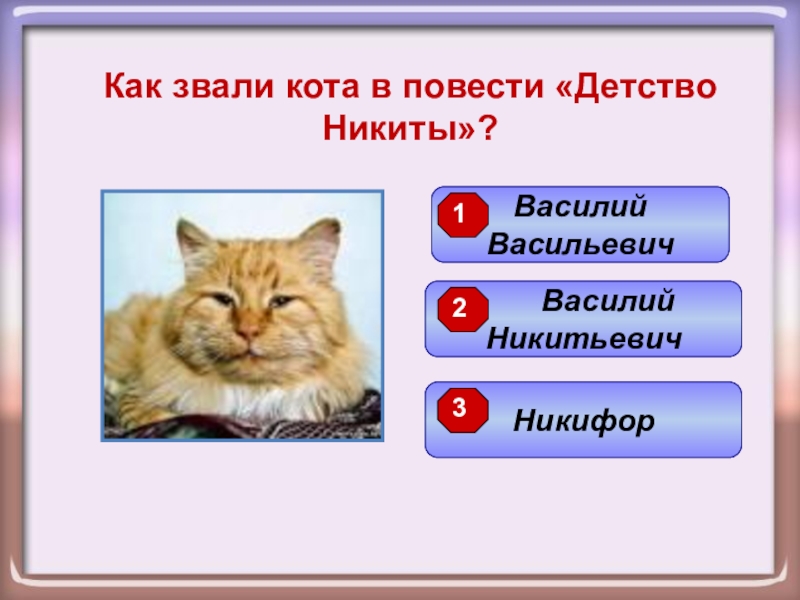 Как зовут кота. Как кота зовут. Как зовут. Как звали кота в повести. Детство толстой викторина.