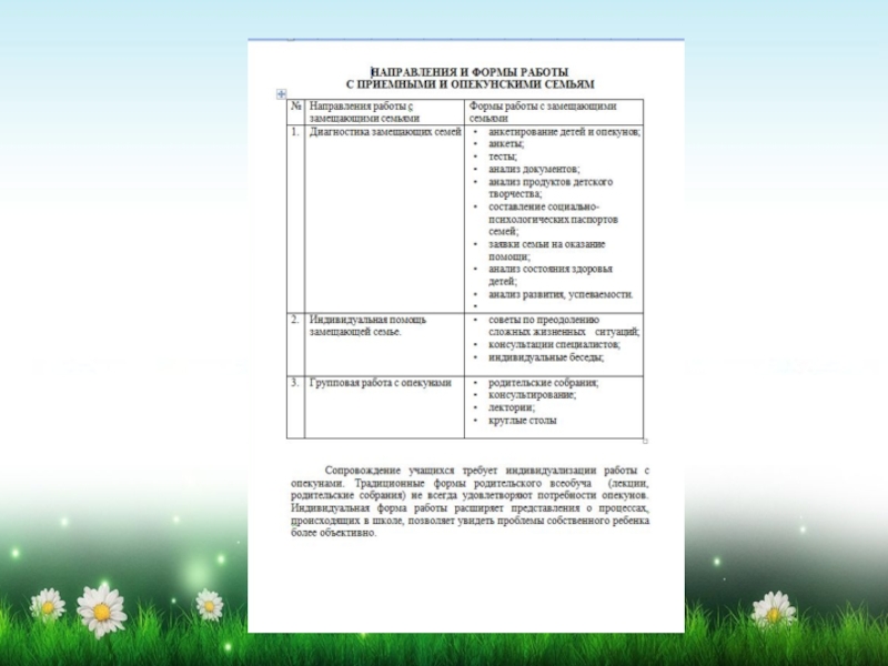 План работы с опекаемыми семьями