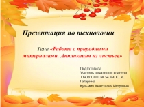 Презентация по технологии на тему: Работа с природным материалом. Аппликация из листьев