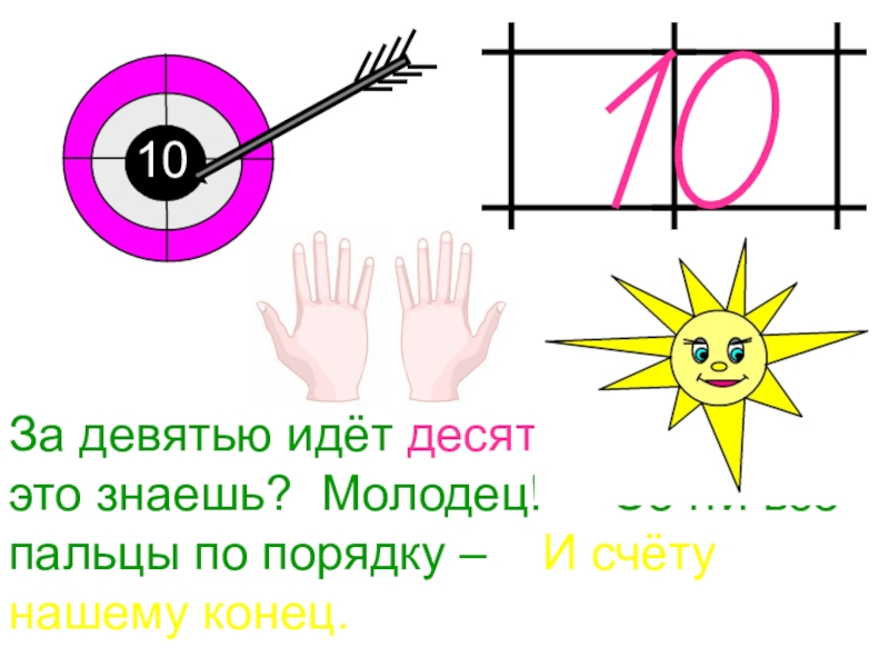 9 пошли. Цифра 10 для презентации. Презентация на тему цифры 10. Презентация по математике на тему числа 10. Число и цифра 10 презентация.