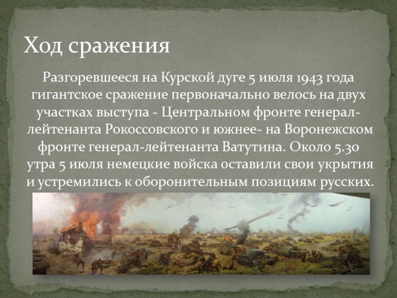 Разгоревшееся на Курской дуге 5 июля 1943 года гигантское сражение первоначально велось на двух участках выступа -