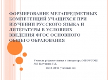 Формирование метапредметных компетенций учащихся при изучении русского языка и литературы