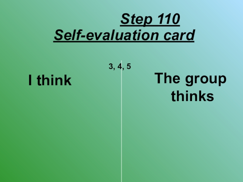 Self-evaluation cardI thinkThe group thinks3, 4, 5Step 110