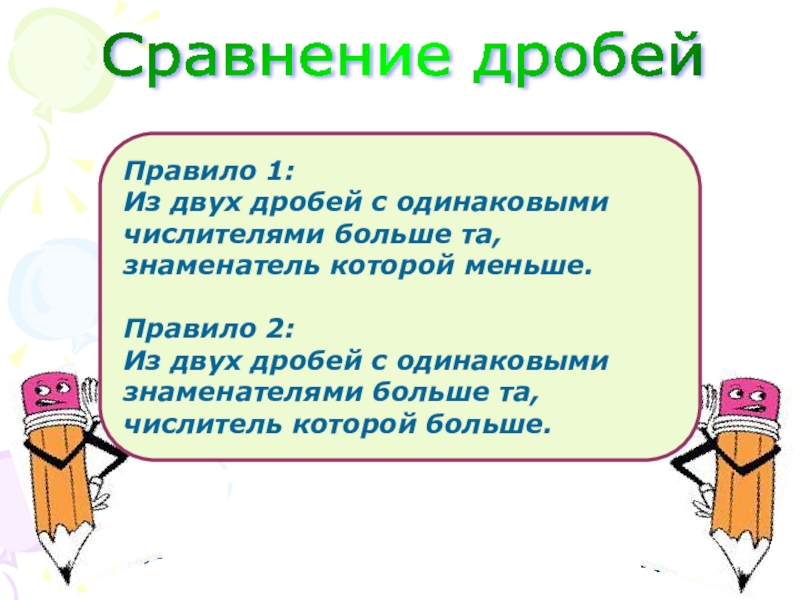 Небольшой правило. Правило сравнения дробей с одинаковыми числителями. Из двух дробей с одинаковыми числителями больше та. Из двух дробей с одинаковыми знаменателями больше та. Из двух дробей с одинаковыми числителями.