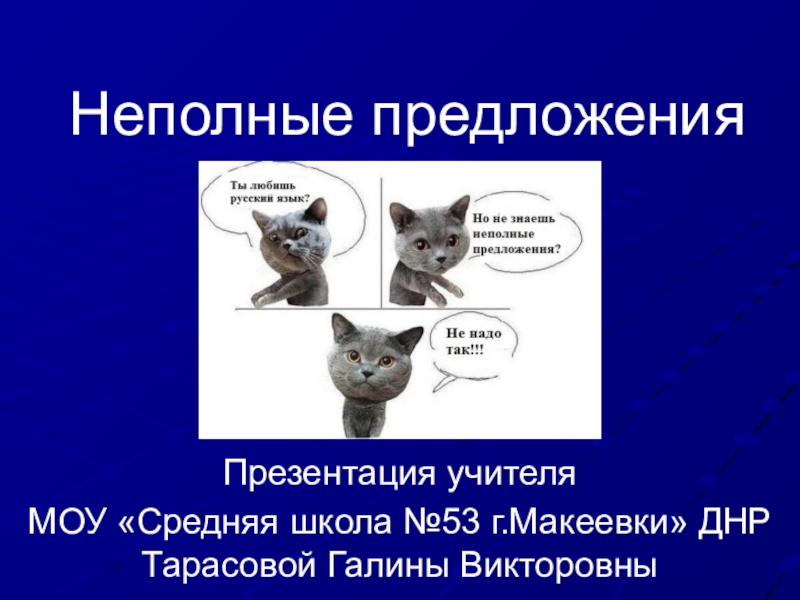 Презентация по русскому языку на тему Неполное предложение (8 класс)