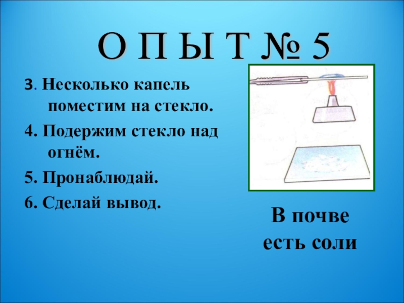 Несколько капель. Нагреем почву на огне и подержать Холодное стекло. Опыт нагреем свежей почвы на огне.. Немного свежей почвы нагрейте на огне. Поместите на стекло несколько капель воды.