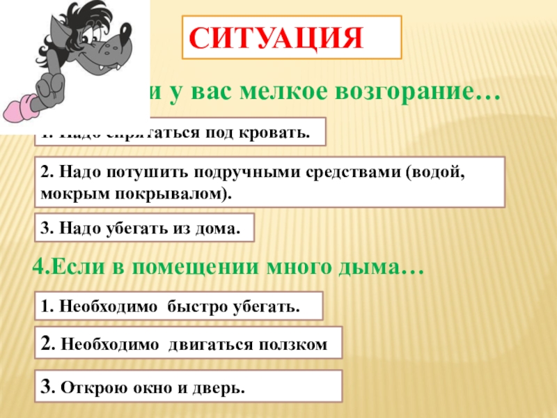 3 надо. Ситуации если у вас мелкое возгорание. Подлежащее в предложении спрятался под кровать. 3 Ситуации. Картинку если у вас мелкого сгорания надо убегать из дома.