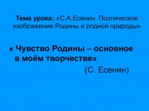 Презентация по литературе на тему : С.А.Есенин. Поэтическое изображение Родины и родной природы