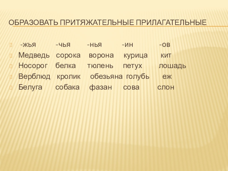 Слова заканчивающиеся чья. Притяжательные прилагательные. Притяжательные прилагательные слова. Притяжательные прилагательные в русском языке. Притяжательные прилагательные текст.